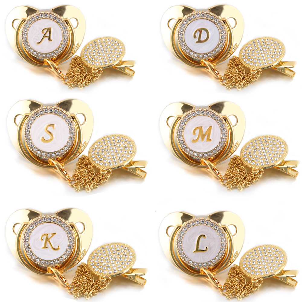 Miyocar Bling Handle Custom Gold Pacifier Bring 3 Replacement Teat Include All Size for Bo for Boy Girl Gift 250917