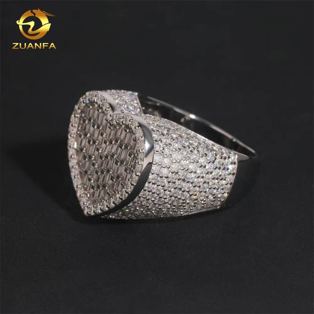 Pass Diamond Tester Moissanite Iced Out Jewelry 925 Silver Heart Shape Ring Fine Hip Hop Jewelry VVS Moissanite Diamond Men Ring