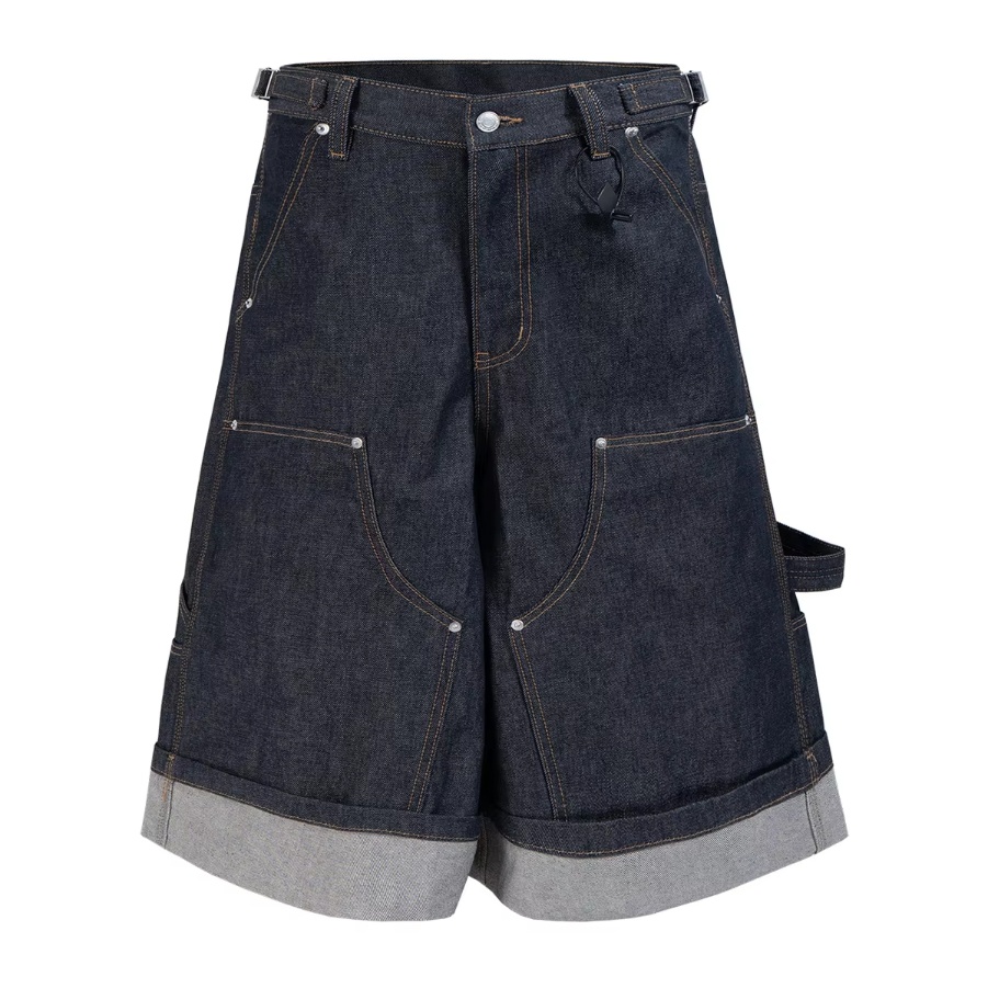 MIJKO Men's and Women's New Original Cattle Logging Seven-Part Over-the-Knee Shorts Unisex Color-Block Folded