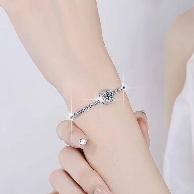 Husky Fine Jewelry Maker Fashion Custom Luxury Crystal 2Ct VVs1 Diamond Moissanite S925 Sterling Silver Bracelet Dangle