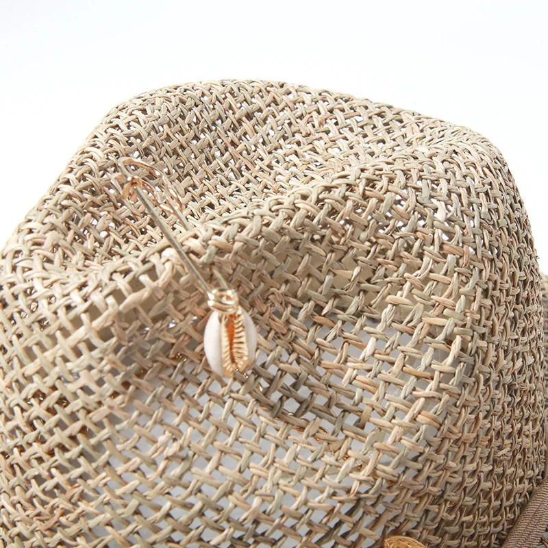 s European and American Style Pin Straw Hat Female Hollow Letter Sun Hat Fashion Metal Chain Sunshade Hat 260407