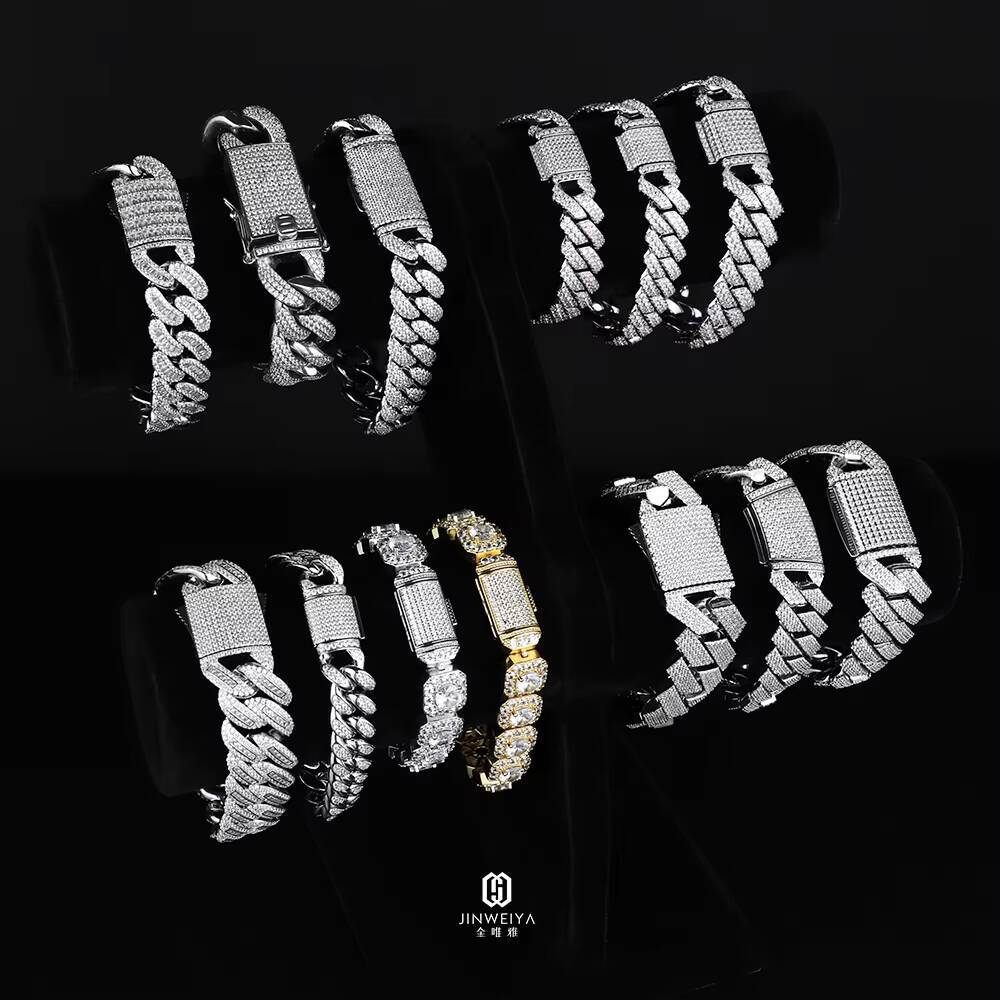 Hip Hop Jewelry VVS Moissanite Chains Zircon 925 Silver Iced Out Cuban Link Chain Bracelet Men