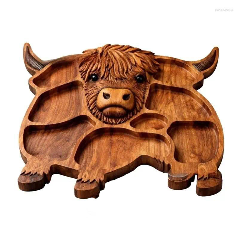 Plates High Land Cow Wooden Charcuterie Board With Compartments Platter Appetizer Serving Tray Farmhouse Home Party Decors K43D