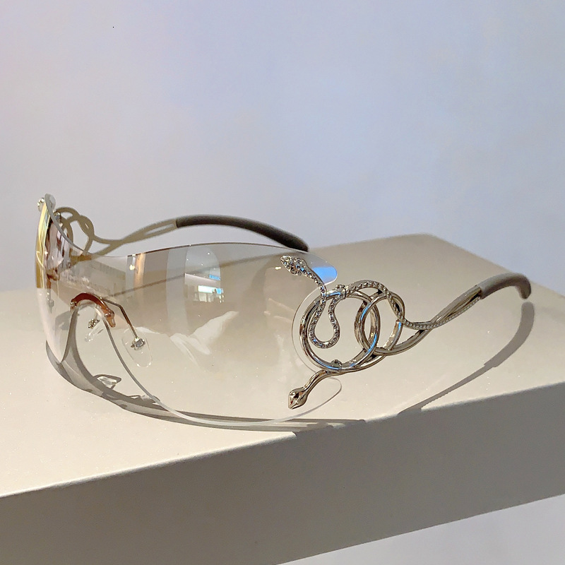 2026 New Designer Trendy Personalized Fashionable Frameless One-piece Snake-shaped Leg Sunglasses Luxury Beachwear Unique Style Sunglasses