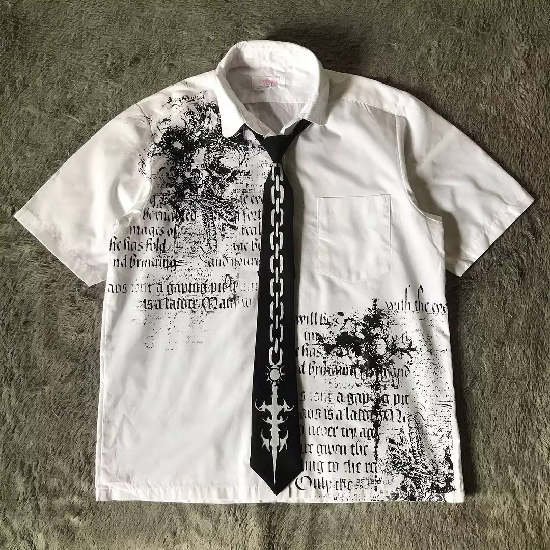 Y2K White Shirt Affliction Retro T Shirt Harajuku Men Skull Holy Writ Letter Printing Tee Fashion Gothic Short Sleeves Tops 260302