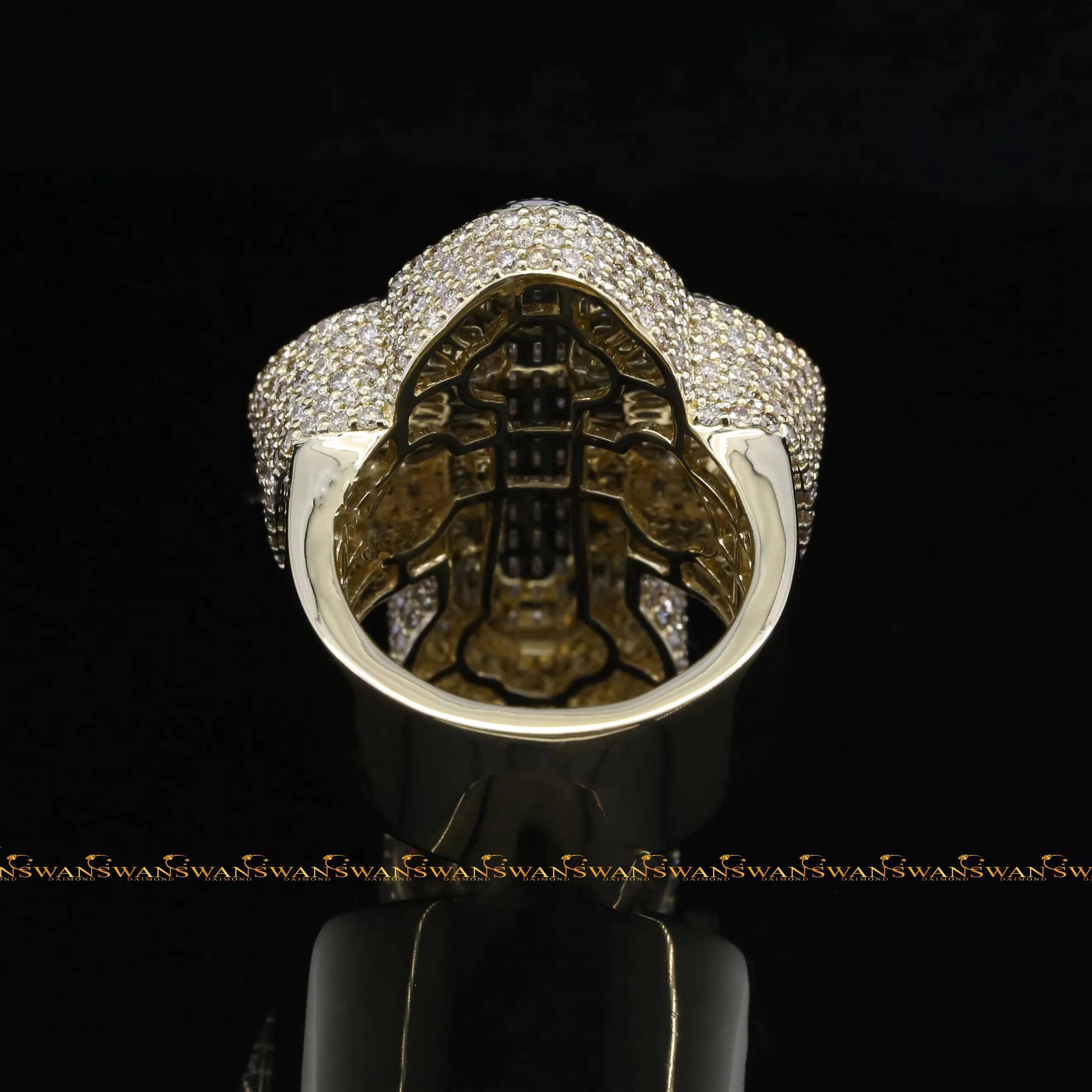 Fancy Iced Out Hip Hop Jesus Cross Wedding Ring with Lab Grown Diamonds in Brilliant Baguette Cut IGI Certified 14kt Yellow Gold