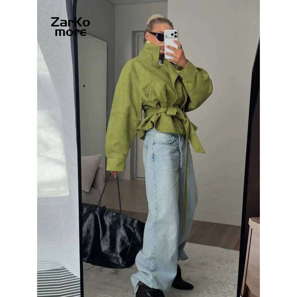 Vintage Women s Suede Jacket Lace Up Lapel Button Loose Long Sleeve Thick Female Coat Spring Autumn Lady Street Outwear New MAKOUFEI