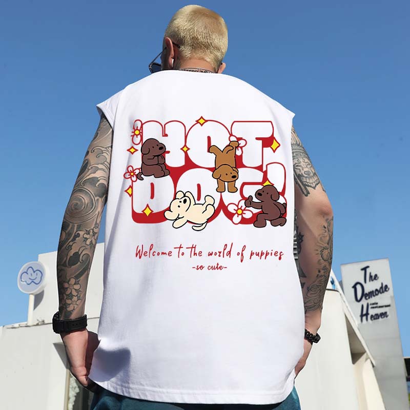 2026 Summer New American Style Printed Tank Tops | Unisex Plus Size Loose Dog Print Sleeveless Couple Tops