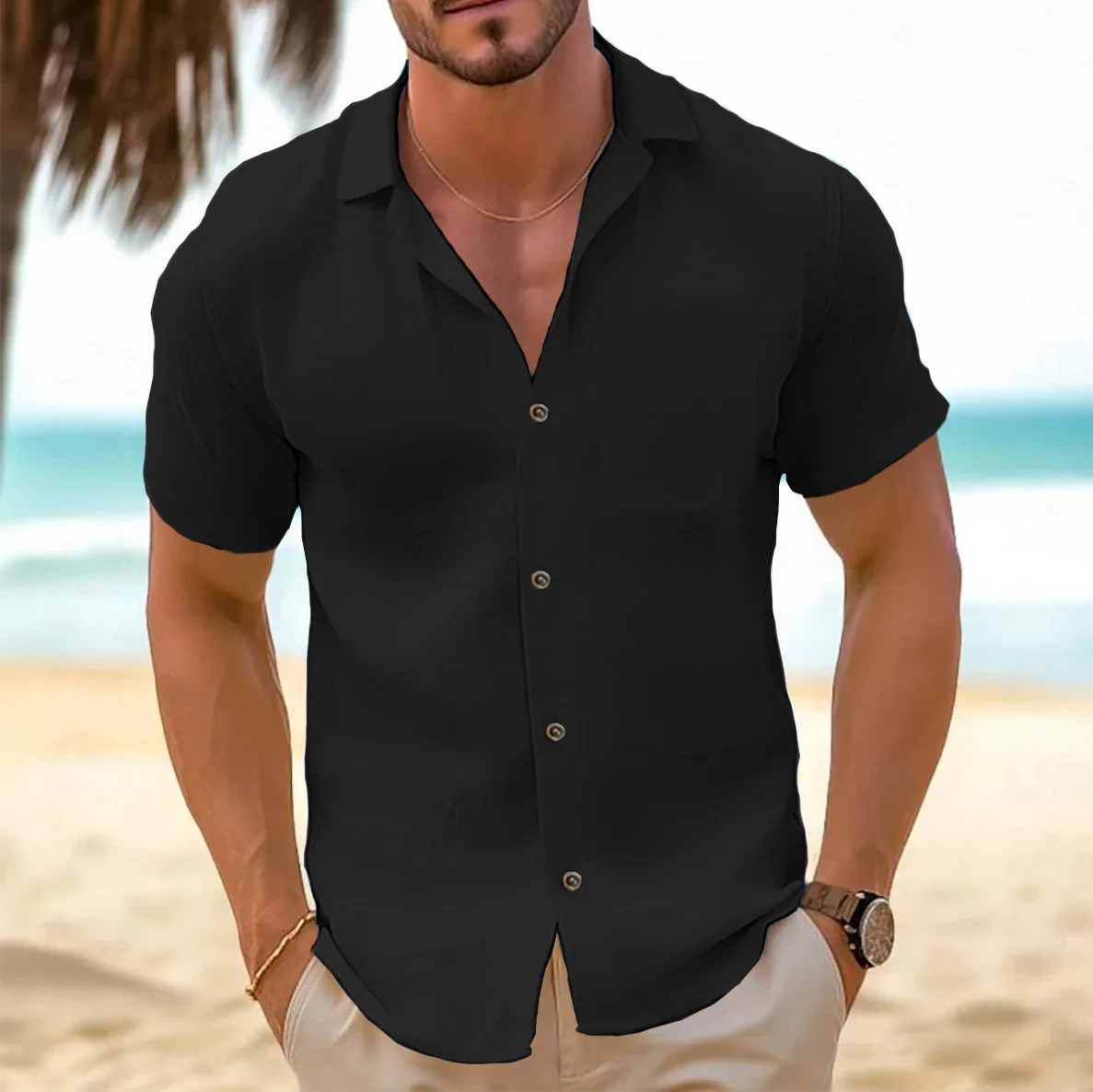 Mens Casual Button Down Shirts Short Sleeve Textured Summer Beach Shirt Cuban Vacation Shirts with Pocket S-XXXL 260409