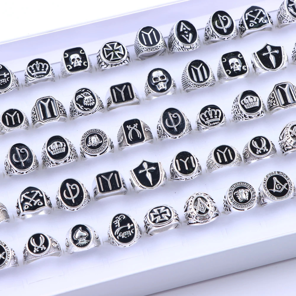 20Pcs/Lot Retro Punk Gothic Enamel Oil Drop Square Rings for Men Women Vintage Jewelry Accessories Party Gifts Mix Style260413