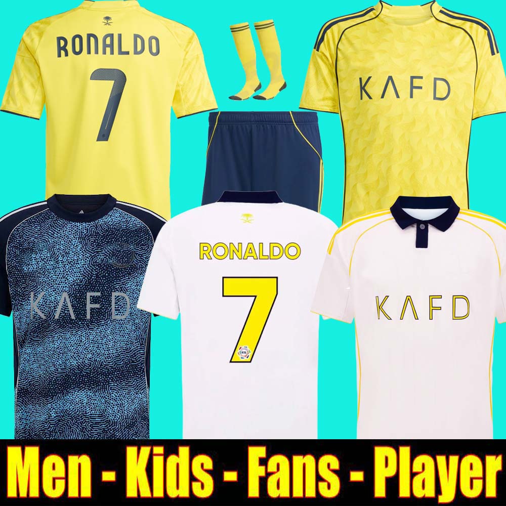 Baby Kids 25 26 Al Nassrs FC Jerseys Kits Ronaldo 2025 2026 CR7 Mane Gonzalo Martinez Talisca Children Athletic Outdoor Apparel Kids Football Shirts duran HOME