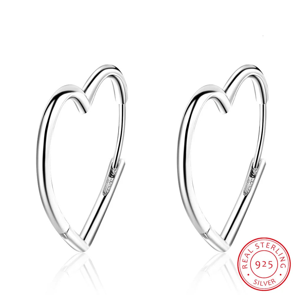 Korean Solid 925 Silver Sterling Big Heart Hoop Earrings Female Gold Large Loop Ear Rings Girlfriend Gift Boucle Doreille SE163 260410