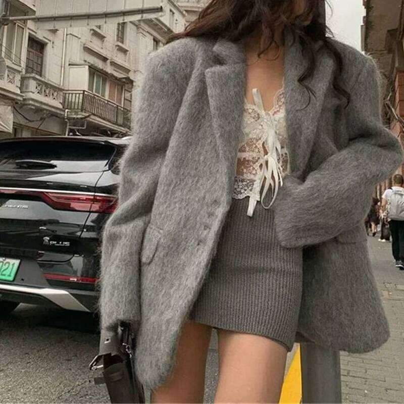 Women Winter Warm Blazer Coat Turn Down Collar Unique Design Fashion Casual Elegant Outerwear Tops For Ladies MAKOUFEI