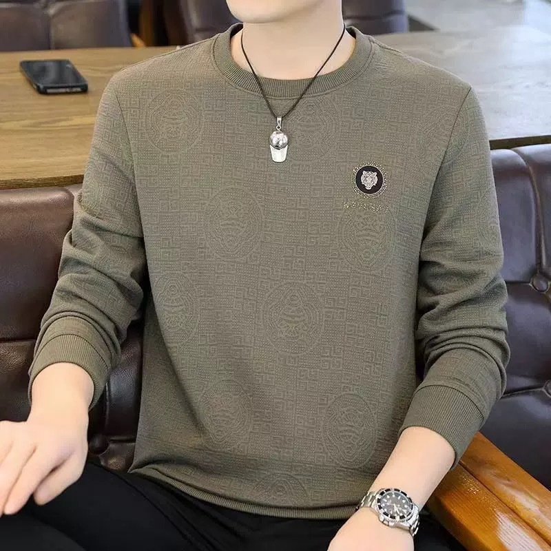 2026 Designer Long Sleeved T-shirt Luxury Men's Spring And Autumn New Style Striped Jacquard Casual Hoodie Versatile Pullover Youth Sports Base Shirt Business Top