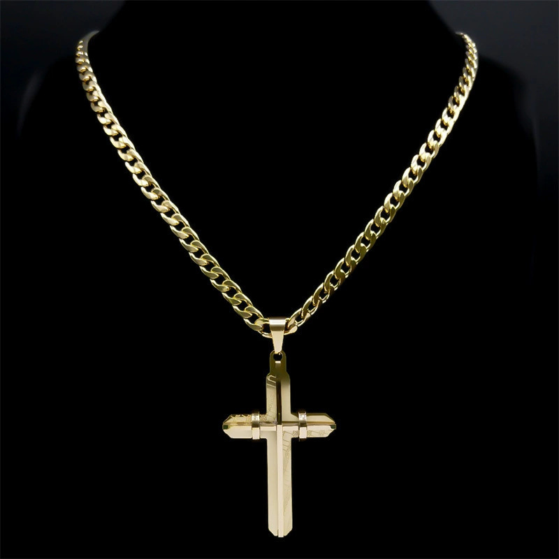 luxurious brand designer stainless steel cross necklace for men personalized geometric threedimensional pendant for hiphop accessories