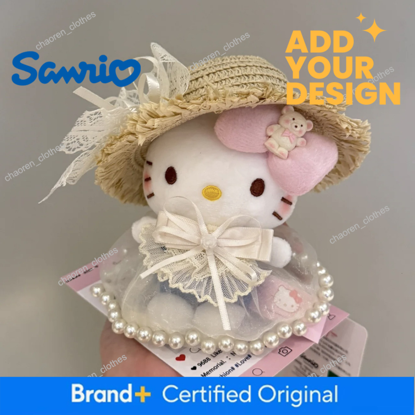 Official Straw Hat Tulle Skirt Hello Kitty Bag Charm, Cute Cartoon Plush Doll, Lovely Gift