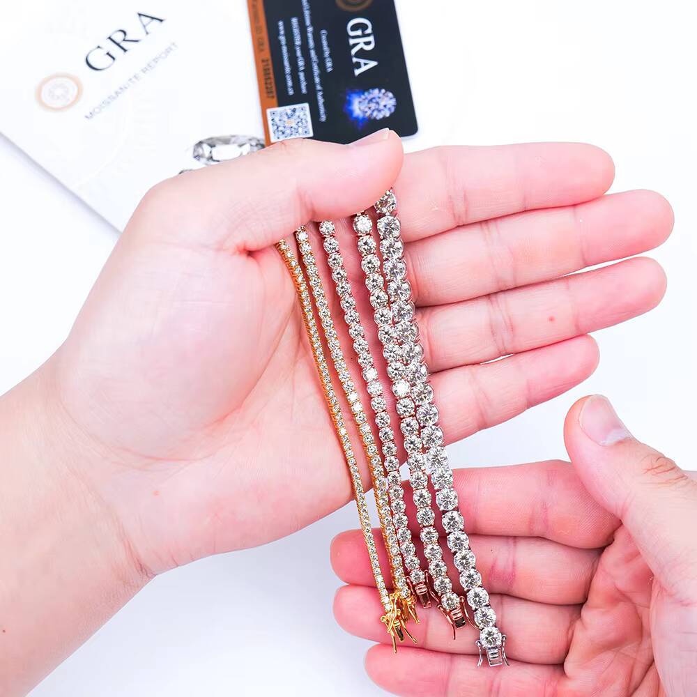3/4/5/6MM Ice Out Diamond Hip Hop Silver S925 Gold plate Certified VVS Round Brilliant Tennis Mossanite Moissanite Link Bracelet