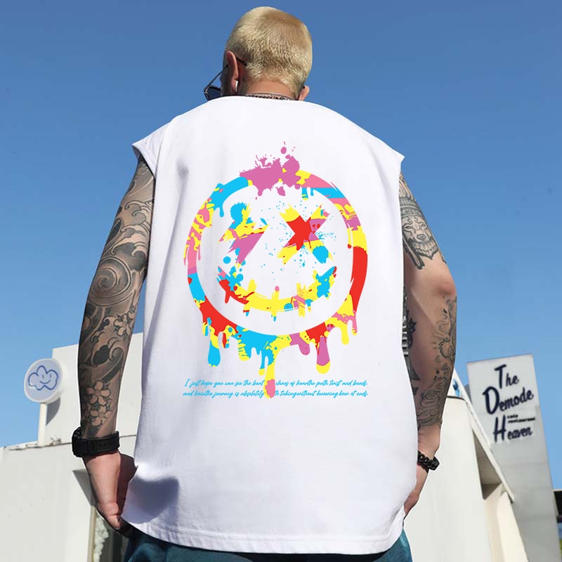 Men's Trendy Printed Tank Tops | Oversized Loose Big & Tall Sleeveless Tees for Running & Training