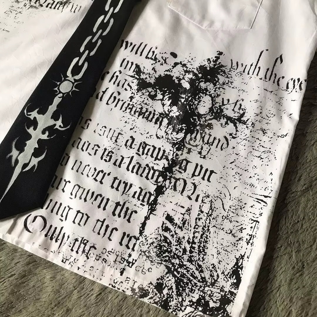 Y2K White Shirt Affliction Retro T Shirt Harajuku Men Skull Holy Writ Letter Printing Tee Fashion Gothic Short Sleeves Tops 260302