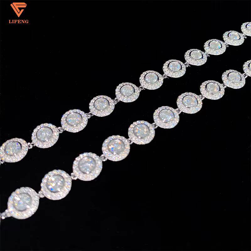 Fine Jewelry Hip Hop White Gold 925 Sterling Silver VVS Moissanite Diamond Cluster Tennis Chain Bracelet Necklace for Men Women
