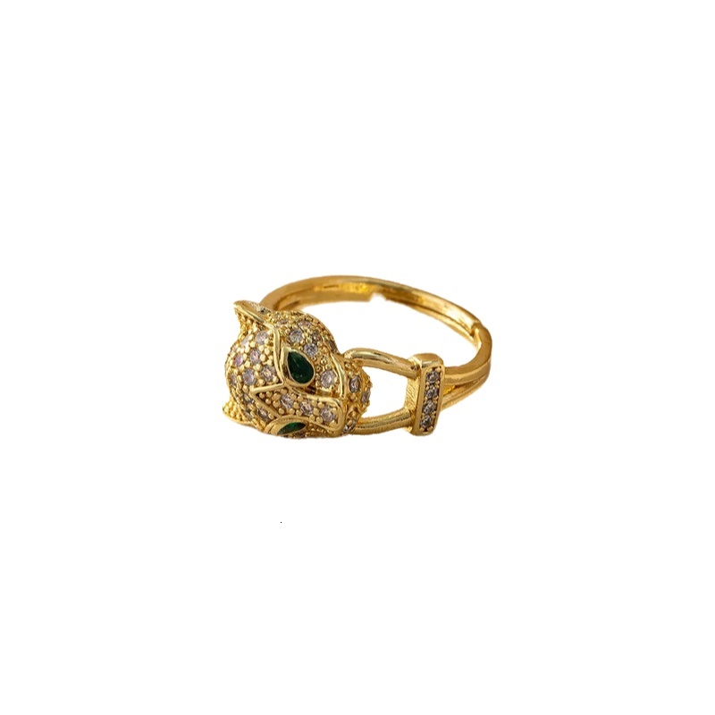 Designer Luxury Designer Leopard Head Ring For Men Women, European American Style Copper Gold Plated Zircon Inlaid Open Adjustable Hip Hop Jewelry Gif