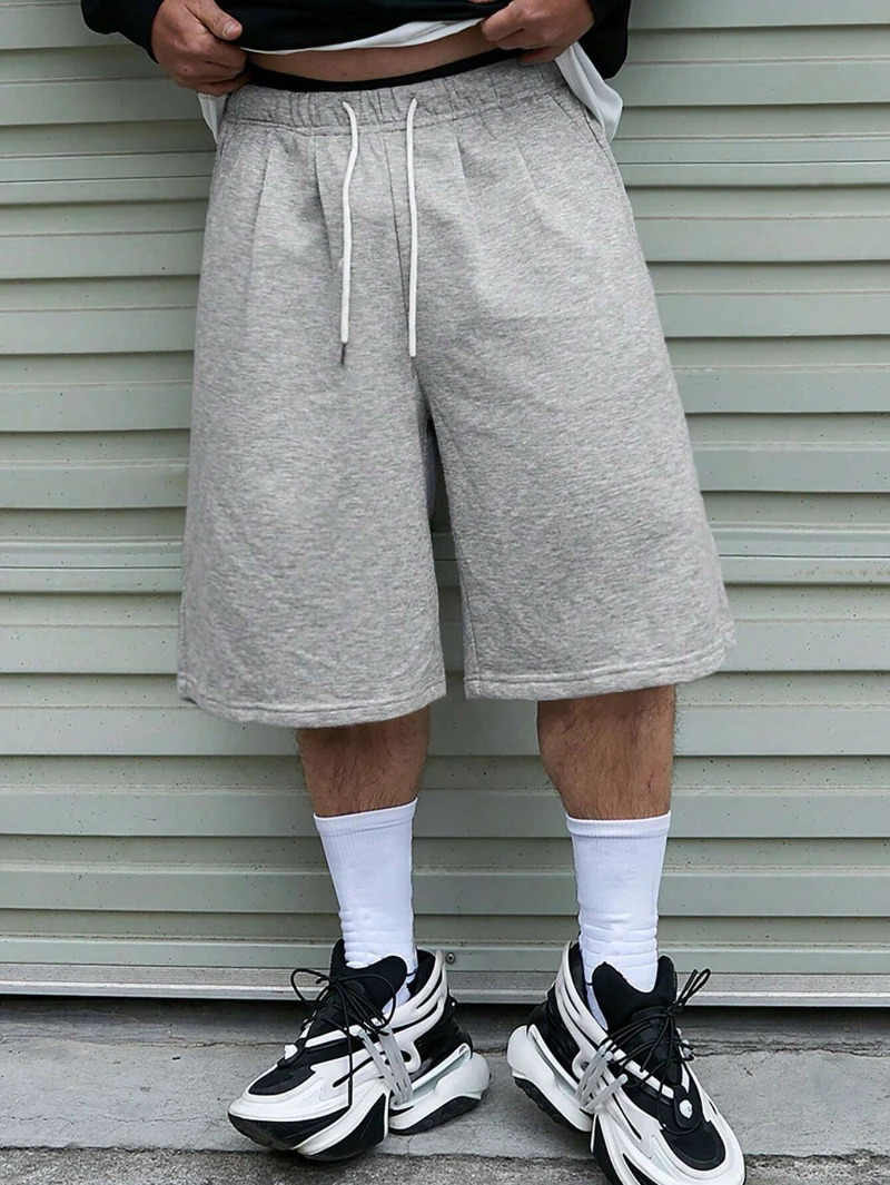 Mens Drawstring Waistband Loose Fit Shorts Sweat Long Holographic Plain Street Wear Waist Pockets Casual Sports Shorts Clothes 260408