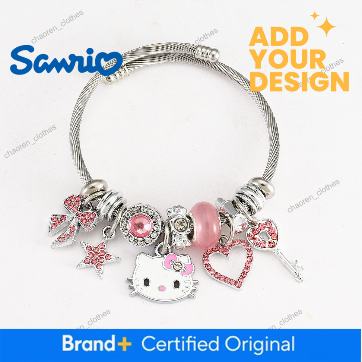 Cross-border Pandora-style Hello Kitty Bangle, Stainless Steel Open Cuff Bracelet, Kitty Cat Large Hole Beads DIY Hot Sale Bracelet Wholesale - view 3