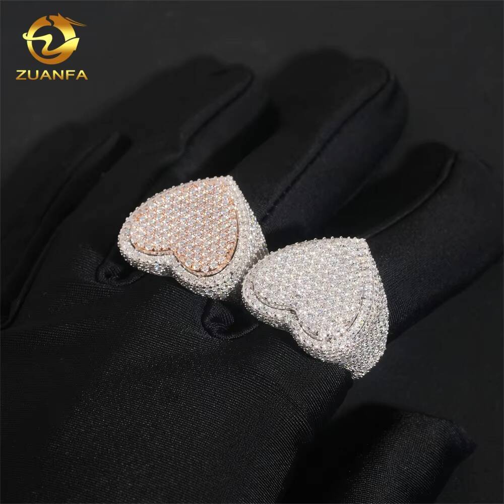 High Quality Two Tone Heart Shape Iced Out Moissanite Jewelry 925 Silver Ring Fine Hip Hop Jewelry VVS Moissanite Diamond Ring