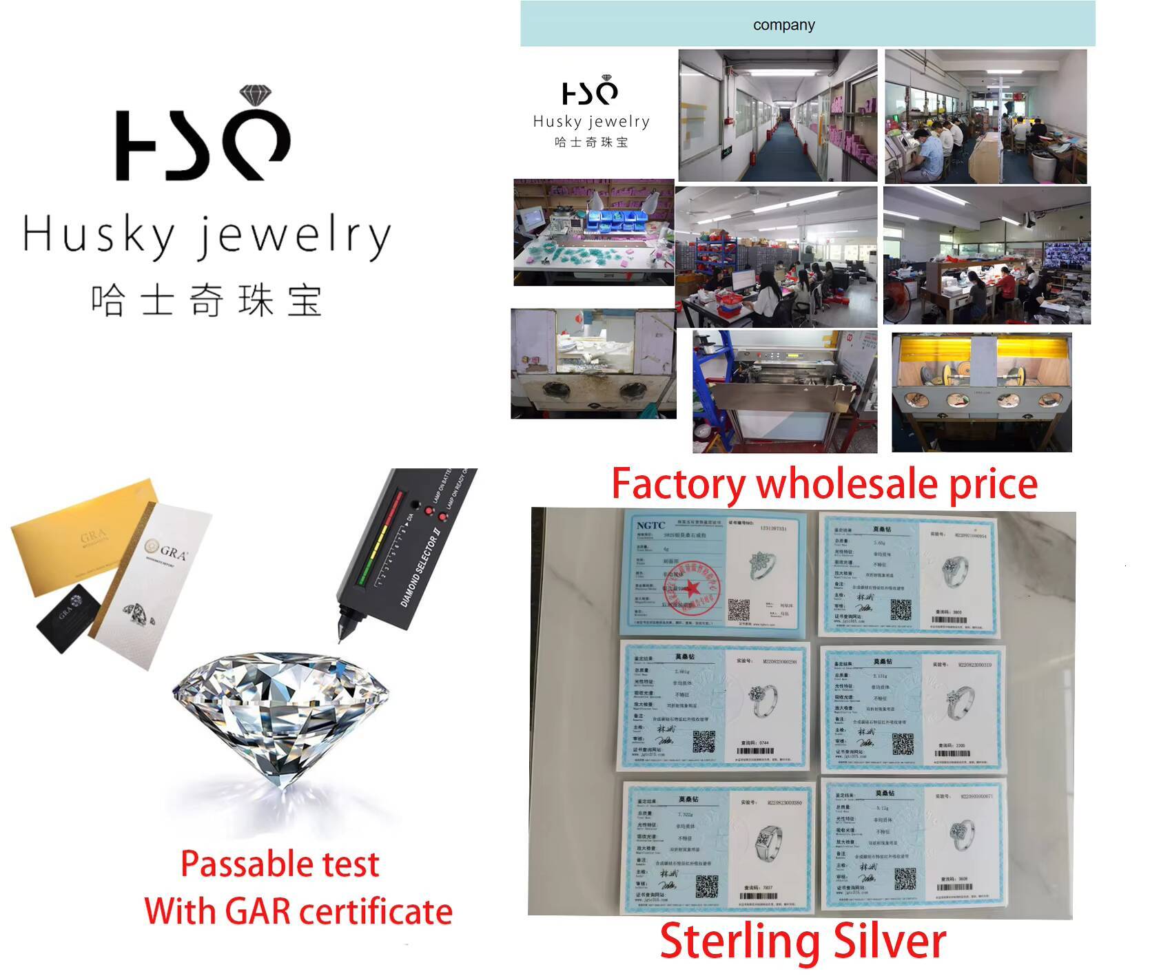 Husky Fine Jewelry Maker Fashion Custom Luxury Crystal 2Ct VVs1 Diamond Moissanite S925 Sterling Silver Bracelet Dangle