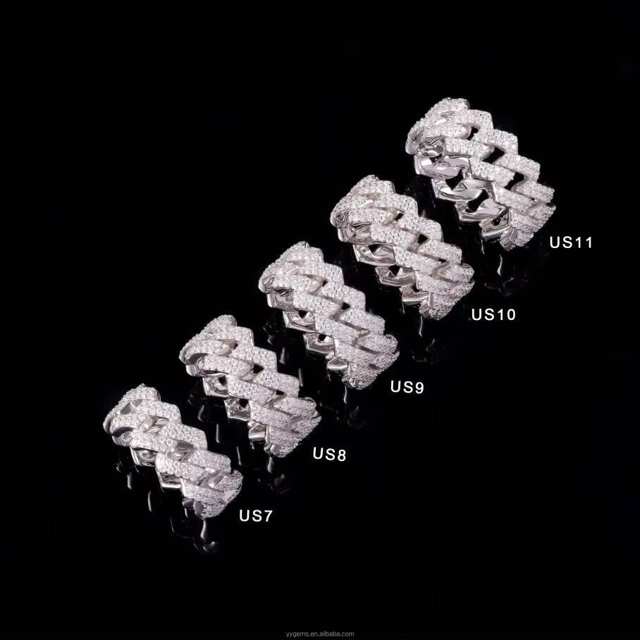 Cheap Price 925 Sterling SIlver 18K Gold Plated Cuban Link Ring Iced Out Jewelry Hip Hop Moissanite Cuban Ring for Men Women