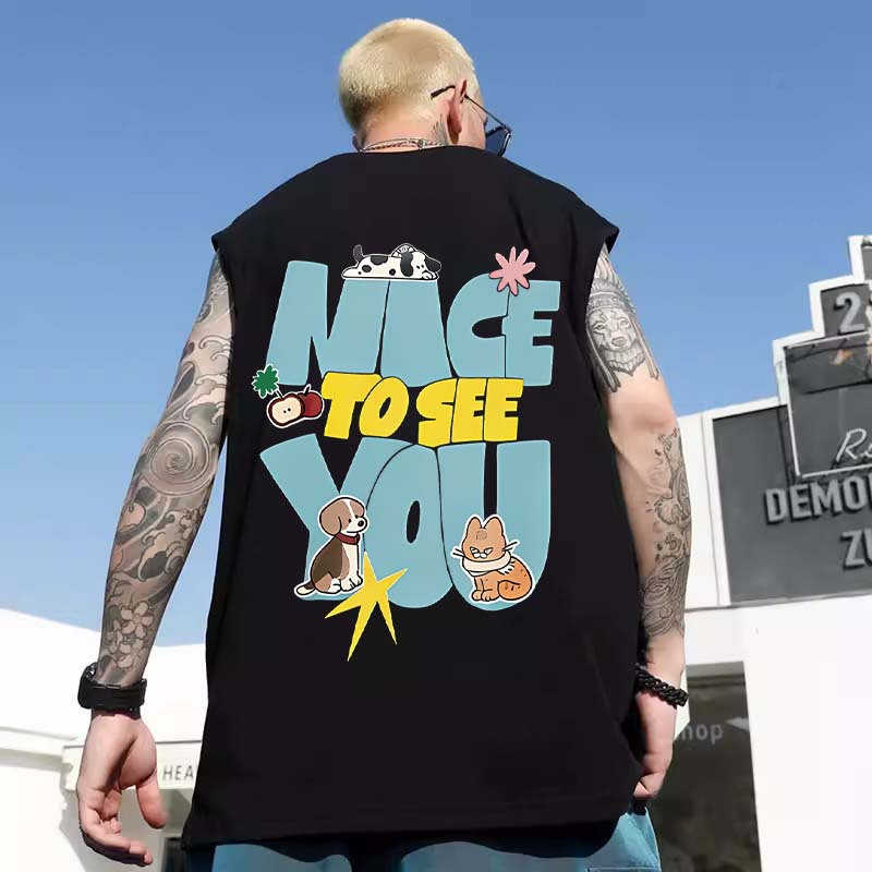 2026 Men's Letter Print Plus Size Sleeveless Tank Tops | Summer Loose Athletic Workout Shirts