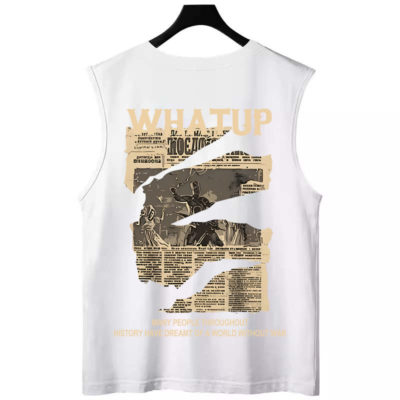 2026 Men's Athletic Tank Tops | Summer Outerwear Newspaper Print Plus Size Gym Running Sleeveless Vests