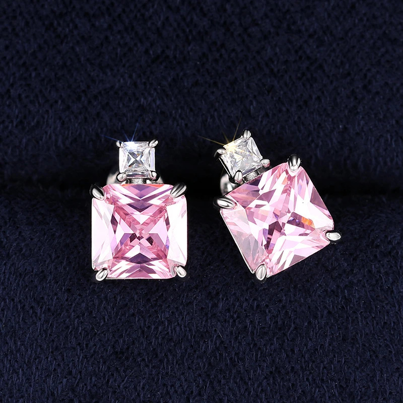 Huitan Princess CZ Stud Earrings for Women YellowPink Cubic Zircon Colored Temperament Ear Piercing Accessories Jewelry 260413