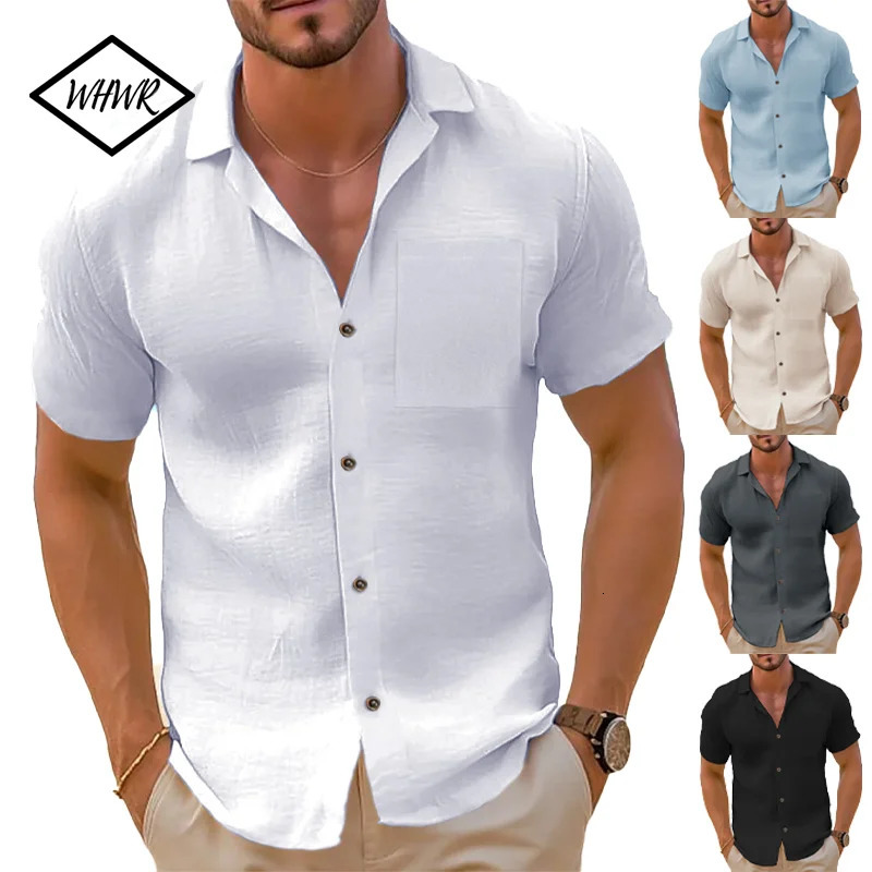 Mens Casual Button Down Shirts Short Sleeve Textured Summer Beach Shirt Cuban Vacation Shirts with Pocket S-XXXL 260409