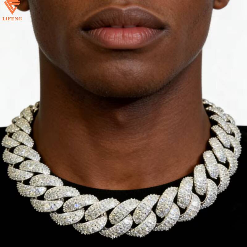 20MM Mosaic Setting Round Diamond Cut Moissanite Diamond Iced Out Men Necklace Jewelry Cuban Link Chain Necklace