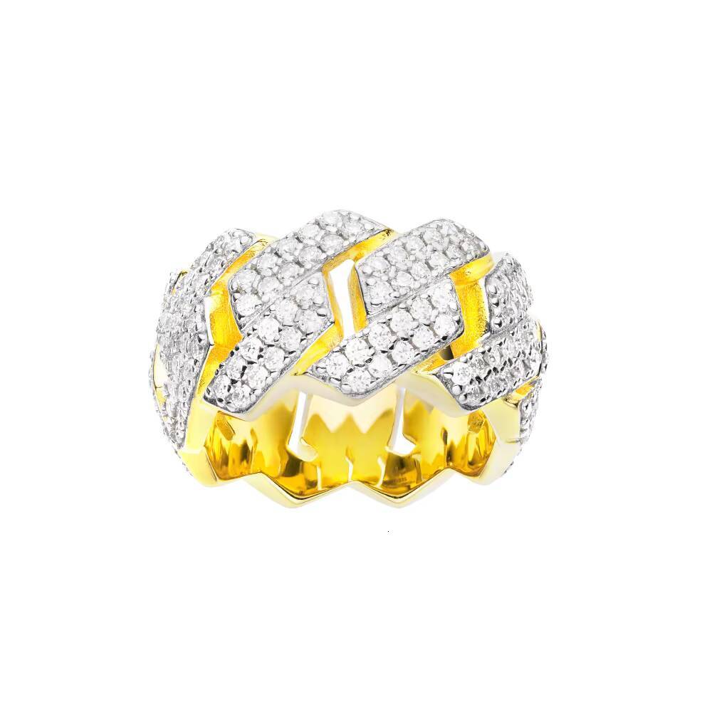 Iced 5A Cubic Zirconia IGI Certified Classic Hip Hop Style Rhodium Plated 925 Sterling Silver Cuban Link Chain Ring for Wedding