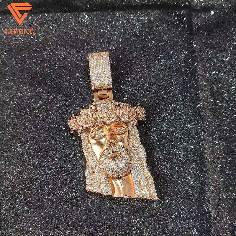 Custom Jesus VVS Moissanite Diamond Pendant 925 Sterling Silver Rose Gold Plated Hip Hop Jesus Head Pendant Charm Jewelry