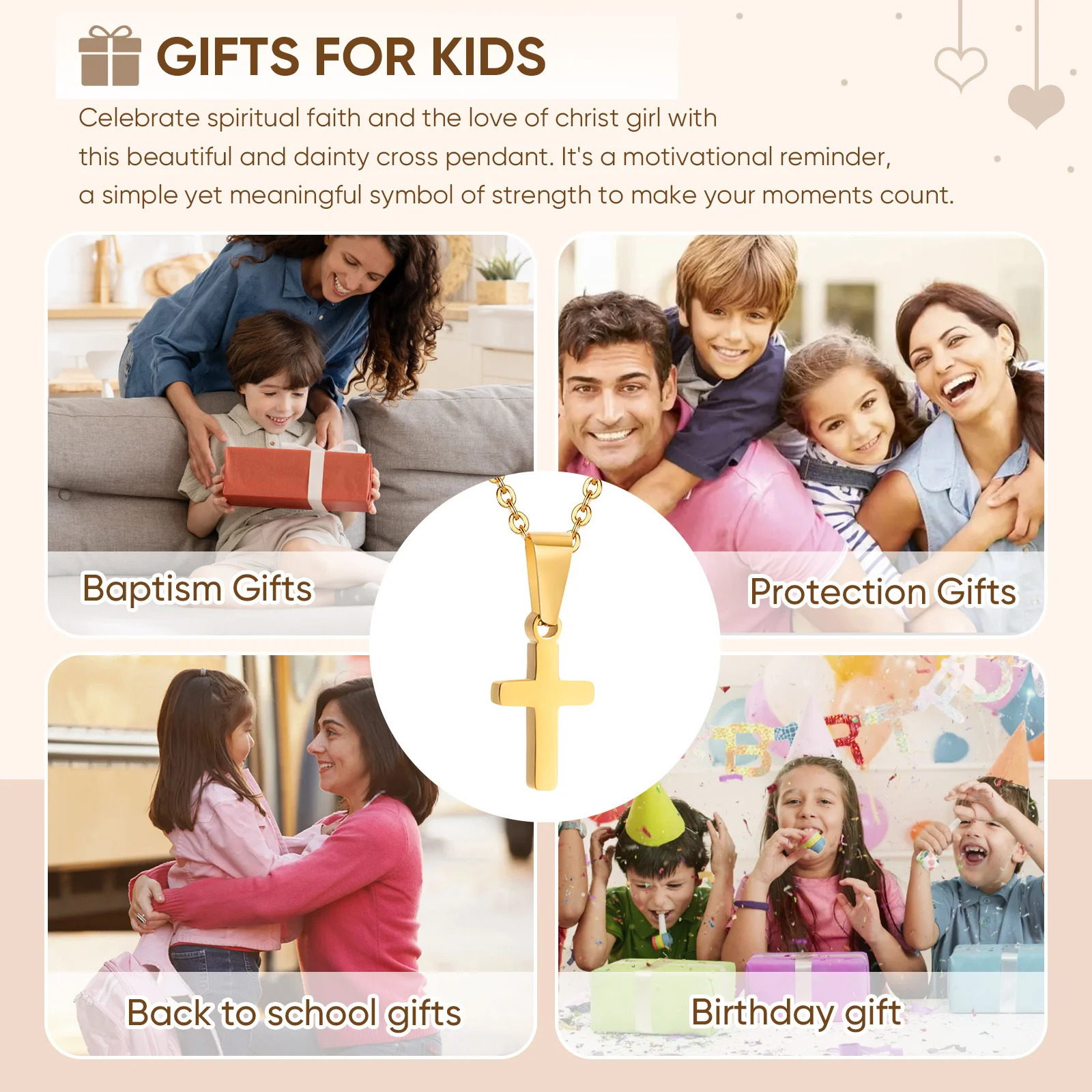 Alloy Cross Pendant Necklace for Youth, Preppy Style Small Cross Necklace with 15.3 in Chain - Model 260413, REACH Certified - view 7