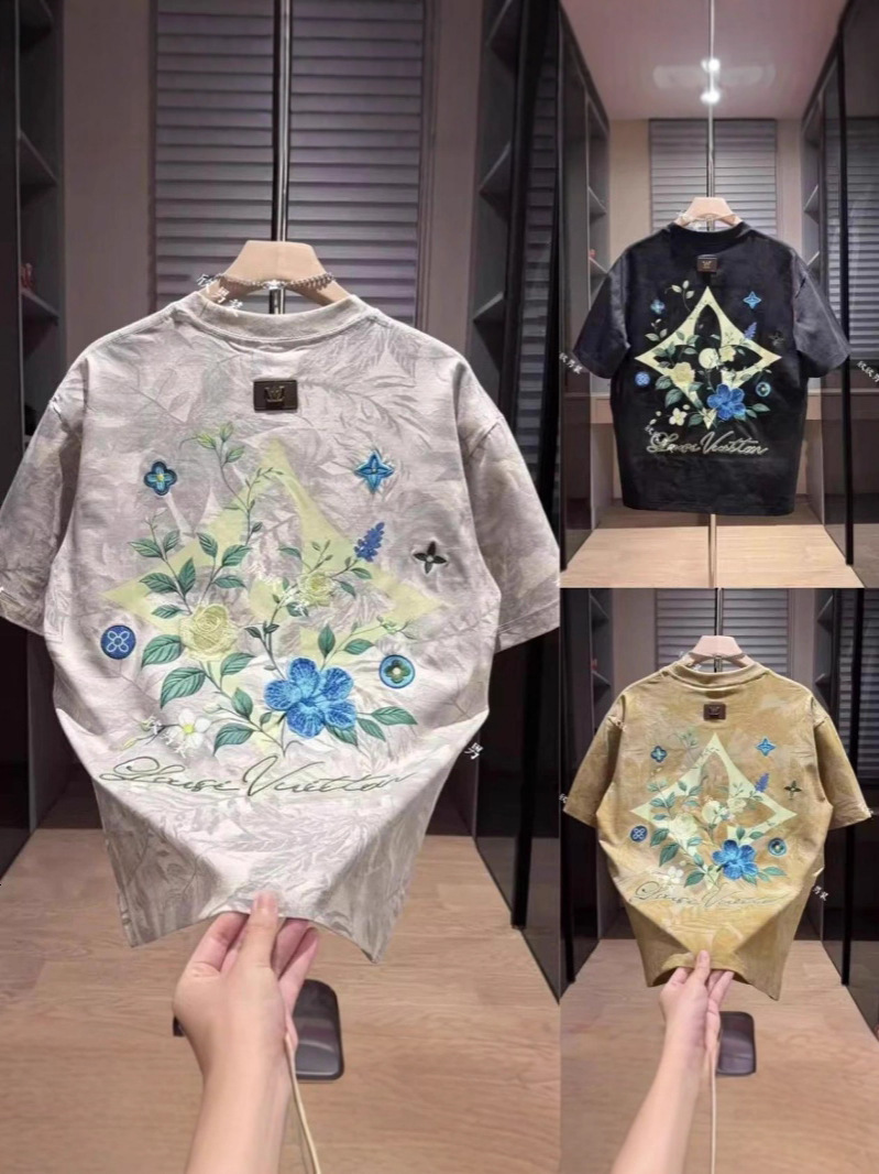 Luxury Brand Designer Clothes 2026 New Short shirt Personality Street Style High Street Hip Hop Letter Embroidery Loose Fit Men's Casual Short Sl