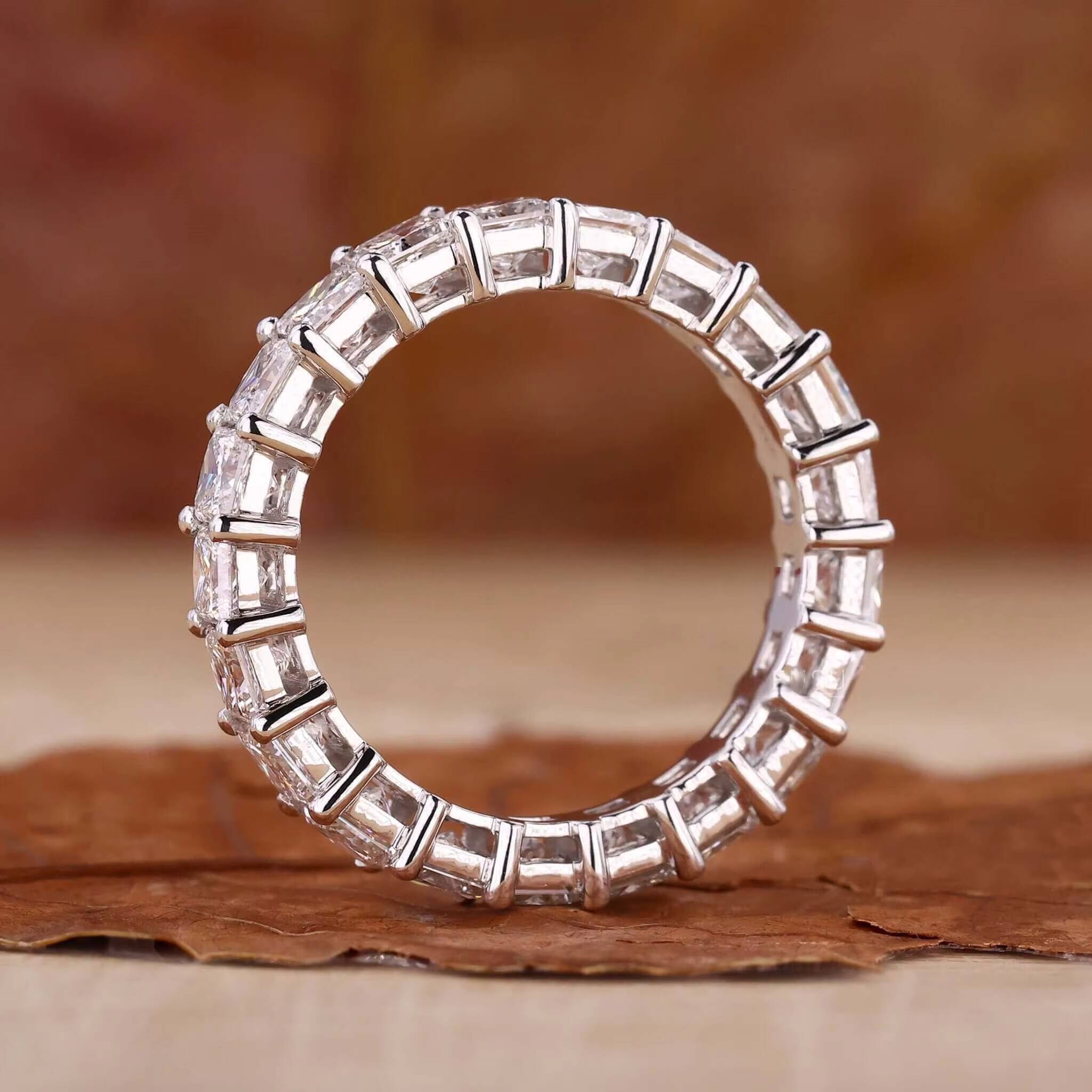 Shea Igi Certified CVD HPHT Lab-Grown Diamond 14K/18K Solid Gold Eternity Wedding Band Ring Princess Cut for Women/Man/Wedding