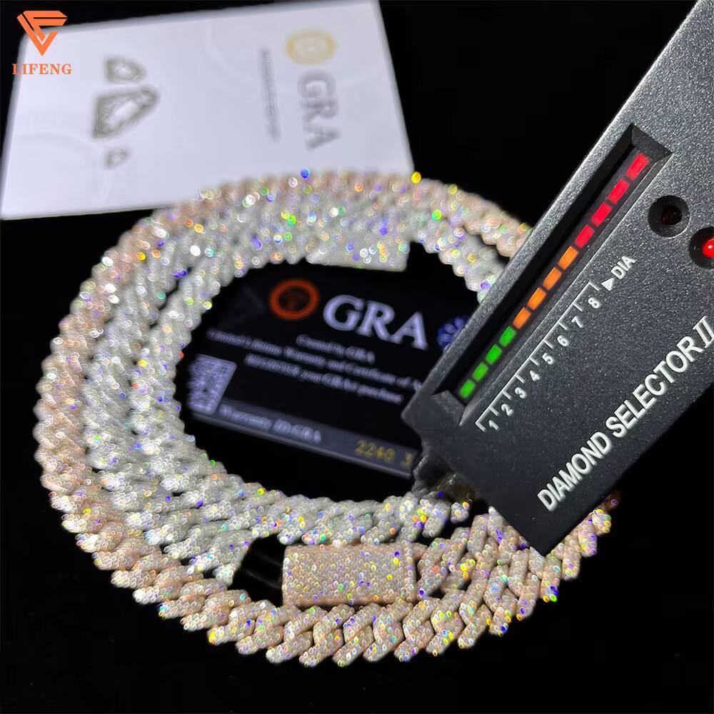 Pass Tester VVS Moissanite Diamond 925 Silver Necklace Chain Hip Hop Iced Out Jewelry 12mm Miami Cuban Link Bracelet Chain