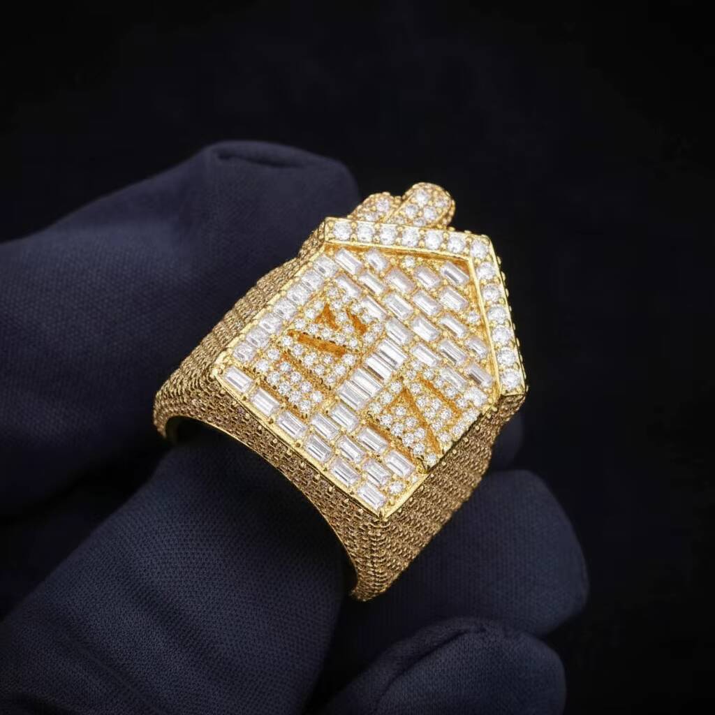 Hip Hop Fine Jewelry 38ct 9K 10K 14K 18K Real White Gold Iced Out VVS IGI Baguette Lab Grown Diamond Trap House Ring for Men