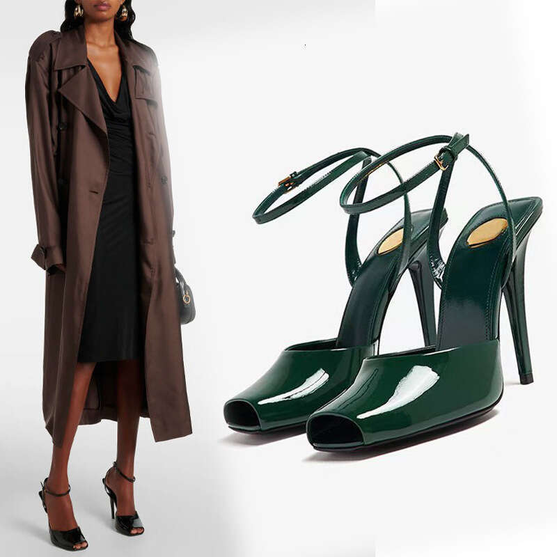 New 2026 Style Square Peep Toe Ankle Stiletto Heel Leather Sandals For Women Plus Size Comfortable Strap Shoes