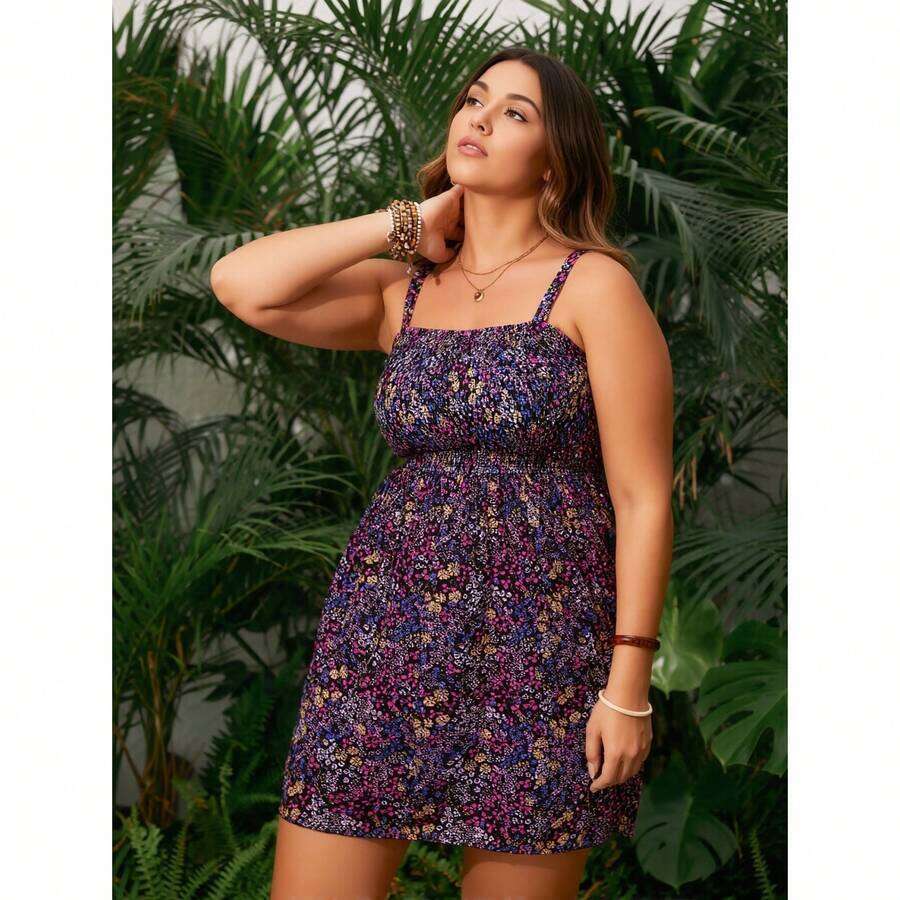 Plus Size Bikini Floral Print Tummy Control Slimming Bathing Suit For Women Fashionable Beachwear - 2 Piece Swimsuit With Modest Coverage