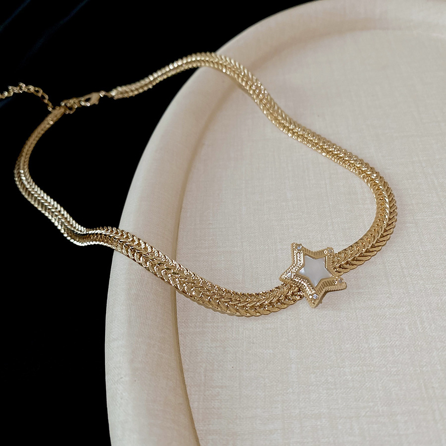 Zircon mother-of-pearl star necklace, light luxury niche clavicle chain, palace style, exquisite and stylish personalized fashion neck accessory - view 8