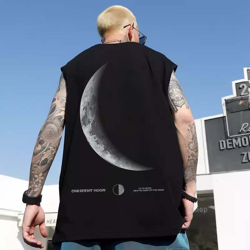 Summer Men's Moon Print Tank Tops | Trendy Oversized American Style Athletic Sleeveless Tees