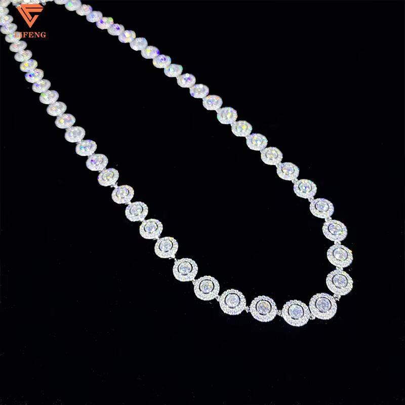 Fine Jewelry Hip Hop White Gold 925 Sterling Silver VVS Moissanite Diamond Cluster Tennis Chain Bracelet Necklace for Men Women