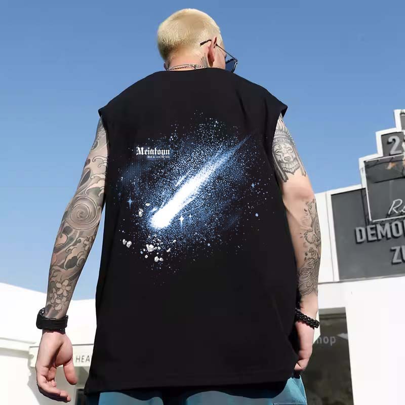 Summer Men's Meteor Print Tank Tops | Teen Oversized Loose Basketball Athletic Plus Size Sleeveless Vests