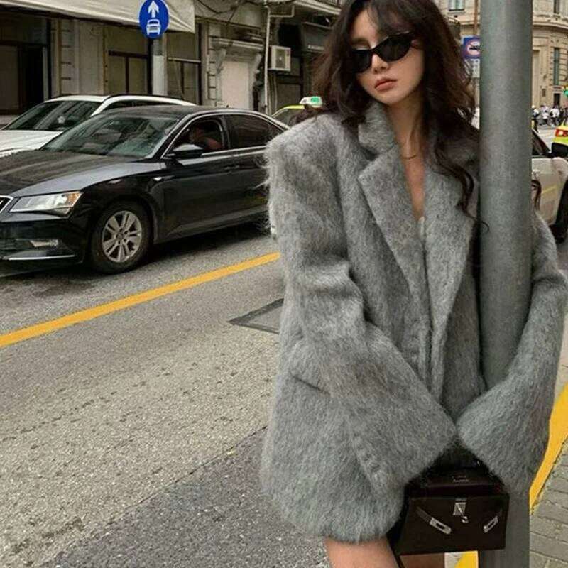 Women Winter Warm Blazer Coat Turn Down Collar Unique Design Fashion Casual Elegant Outerwear Tops For Ladies MAKOUFEI