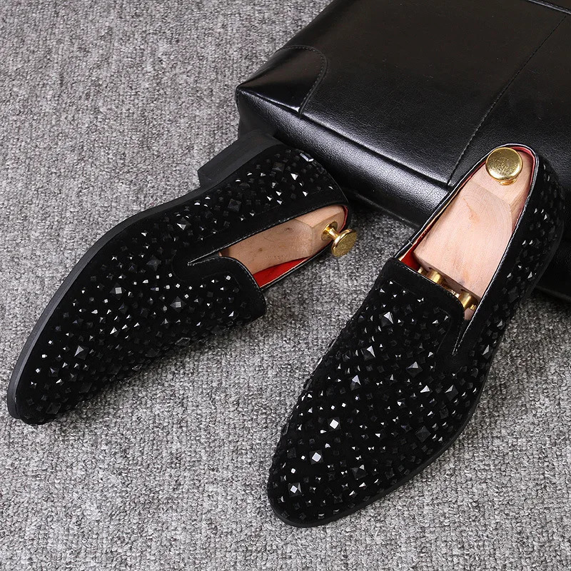 Dress Shoes for Men y Pointed Toe Black Loafers Denim Metal Sequins Fashion High Quality Party Wedding 260413